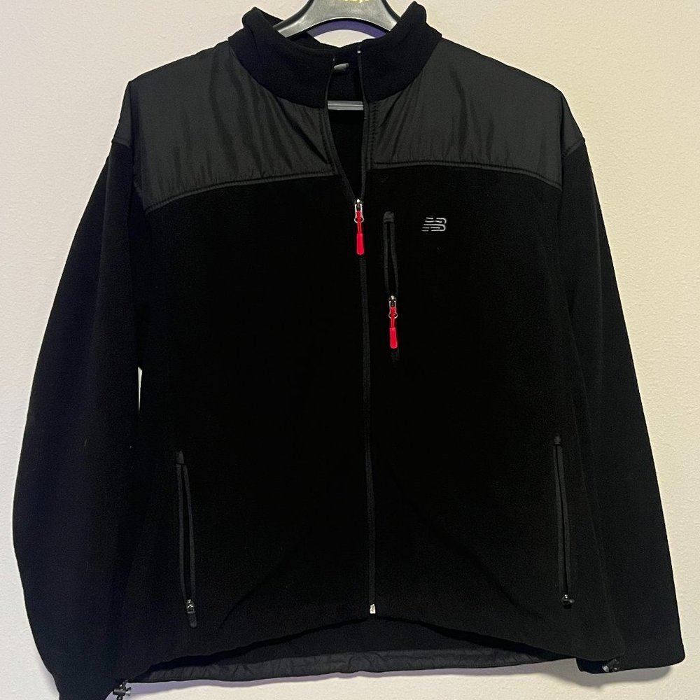 New Balance Men's Softshell Jacket Black Microfiber Fleece Lined Zip Pocket 2XL